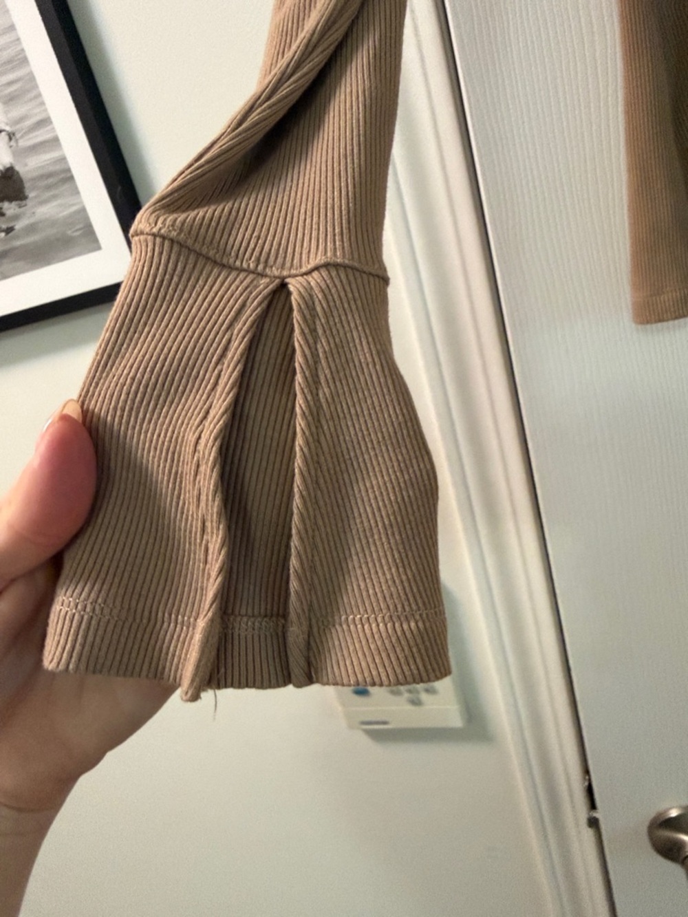 Dynamite Ribbed Button-Down Long Sleeve Top - Taupe - Picture 5 of 6